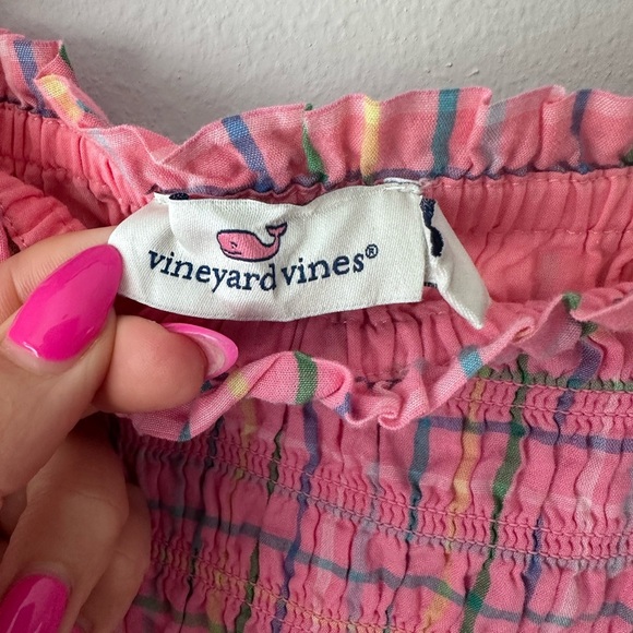 Vineyard Vines‎ Dress Pink Plaid Cotton Smocked Puff Sleeve Dress Girls L (14) - Picture 3 of 8